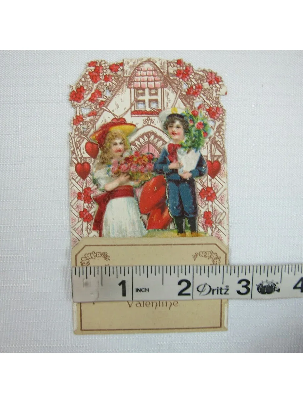 Vintage Valentine Pop Up 3D Pull Down Die Cut Victorian Girl Boy Flowers Germany